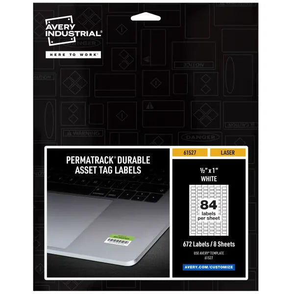 Avery&reg; PermaTrack&reg; White Asset Tag Labels, 1/2" x 1", 672 Labels (61527)