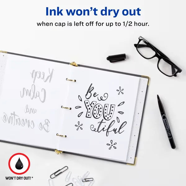 Avery&reg; Marks A Lot&reg; Permanent Markers, Pen-Style, Bullet Tip, 3 Black Markers (29837)