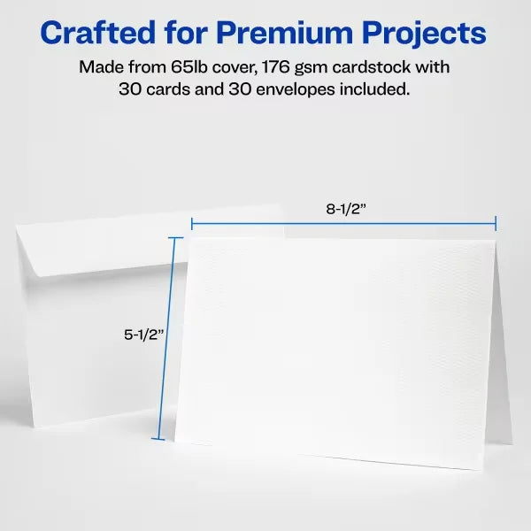 Avery&reg; Half-Fold Greeting Cards with Envelopes, 5-1/2" x 8-1/2", Textured White, Inkjet Printer Compatible (3378)