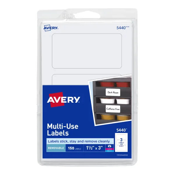 Avery&reg; Removable Labels, Removable Adhesive, 1-1/2" x 3", 150 Labels (5440)
