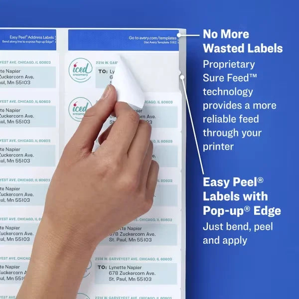 Avery&reg; Easy Peel&reg; Address Labels, Sure Feed&trade; Technology, Permanent Adhesive, 1-1/3" x 4", 140 Labels (18262)