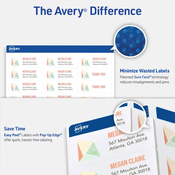 Avery&reg; Easy Peel&reg; Return Address Labels, Sure Feed&trade; Technology, Permanent Adhesive, 2/3" x 1-3/4", 1,500 Labels (8195)